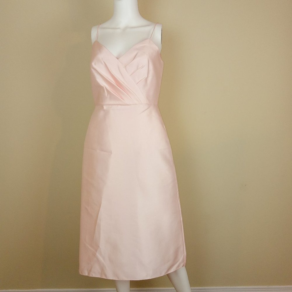 Alfred Sung Women's Cocktail Dress Size 8 Blush Pink Sateen Twill V-Neck D777